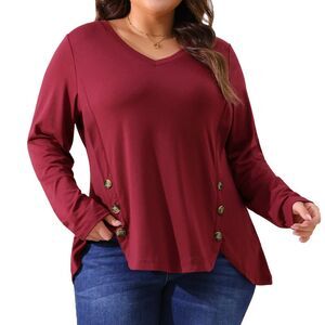 Plus Size Tops Long Sleeve V Neck Blouses Shirts Tunic Tops Burgundy